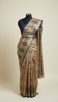Heritage Sand Silk Sari With Modern Drape