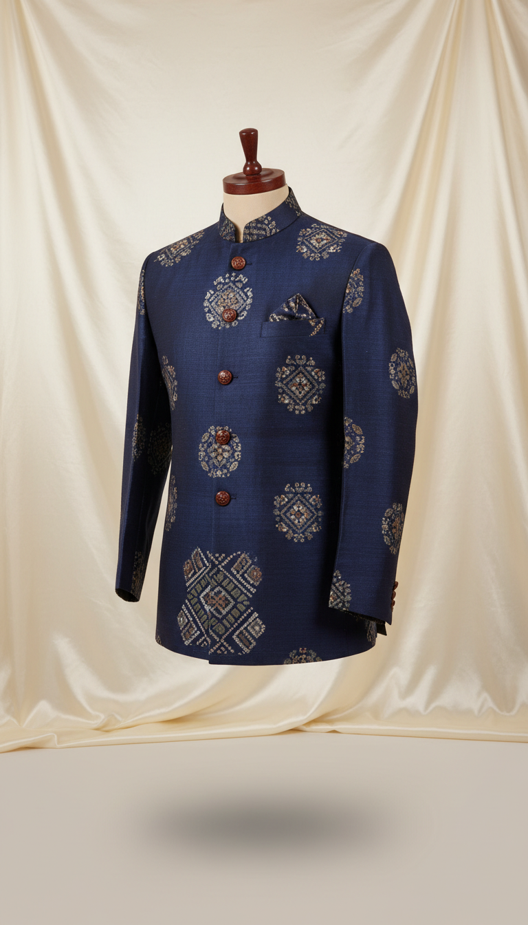 Indigo Motif Bandh Gala Jacket